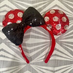 Sequin Red and Black Minnie Mouse Ears Headband